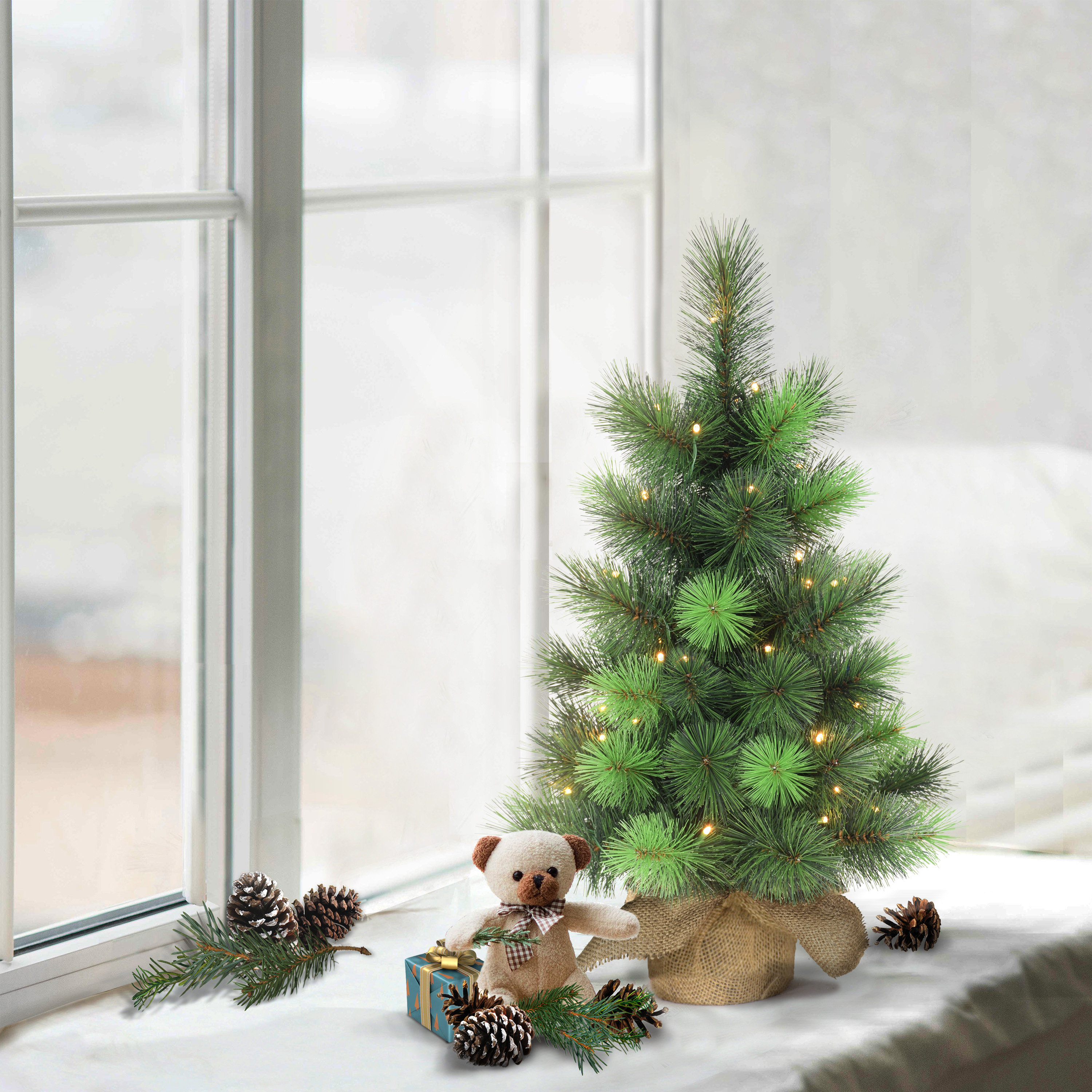 The Holiday Aisle® 2' H Green Pine Christmas Tree with 35 LED Lights ...