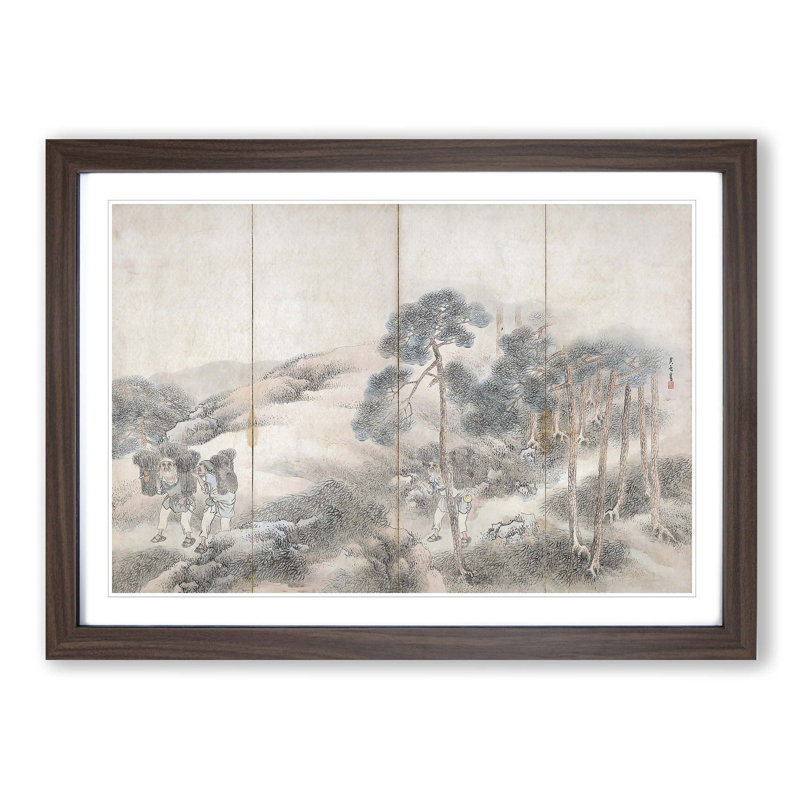 Woodcutters & Fishermen Vo.1 by Matsumura Goshun - Picture Frame Painting Print, Walnut Framed, 27cm H x 36cm W x 2cm D