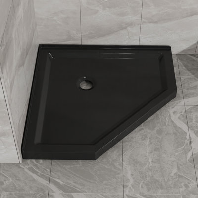 36 in. D x 36 in. W x 3.4 in. H Corner Drain Neo-Angle Shower Base Black, No Drain Kit