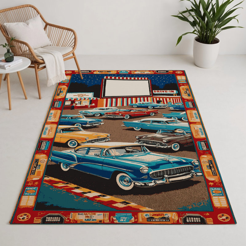 Transportation Brown Indoor and Outdoor Area Rug, Rectangle 9' x 12'