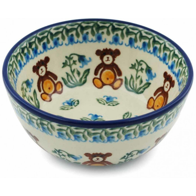 Polish Pottery 5 Inch Stoneware Bowl - Childrens Baby Bear