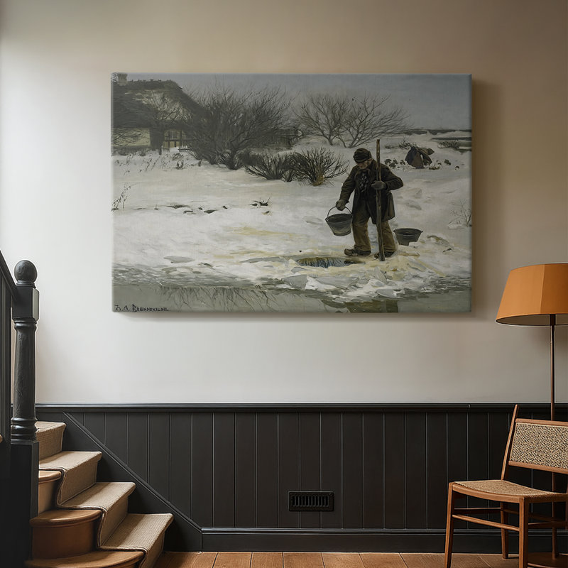 Hans Andersen Brendekilde «Fetching Water in Winter» - Art mural de qualité musée sur toile tendue, 8 x 12