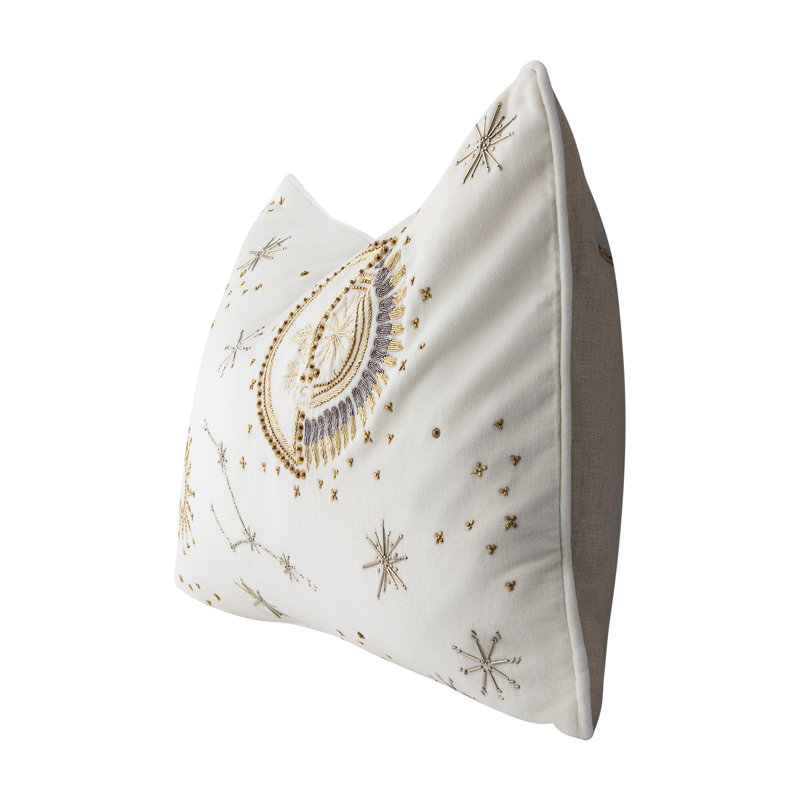 Tassels;Embroidered Down Throw Pillow, White