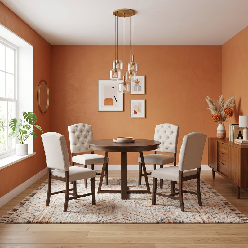 5 - Piece Rustic Round Dining Table with Chair, Walnut