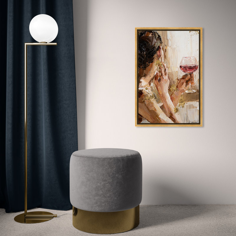 «Pondering Gilded», peinture sur toile, Noir, H 24 po x l 16 po, Toile avec cadre or