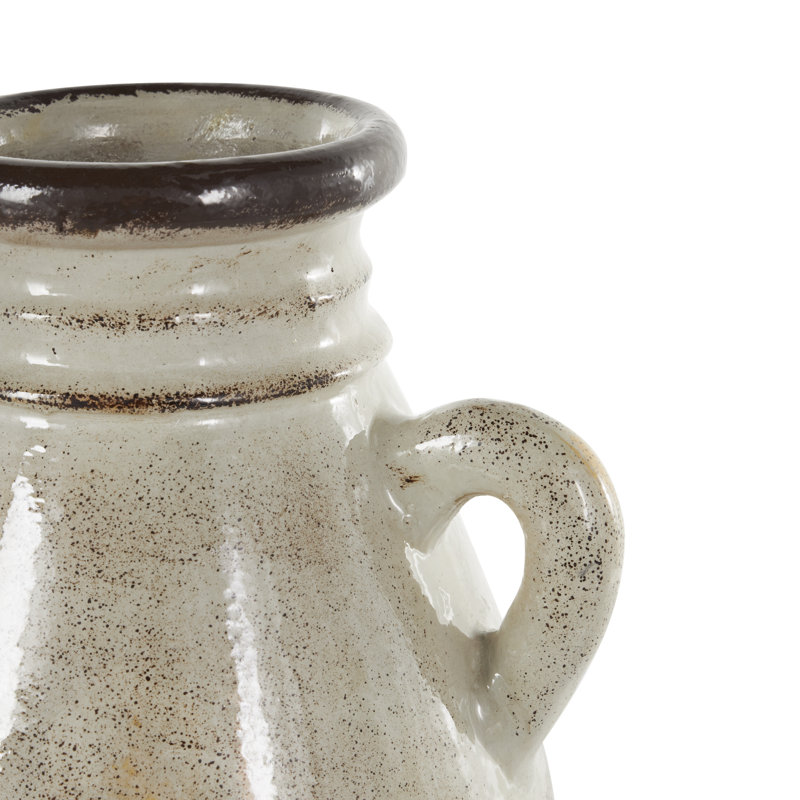 Sirvon Ceramic Antique Amphora Decorative Cream Vase with Speckled Texturing and Yellow and Brown Accents