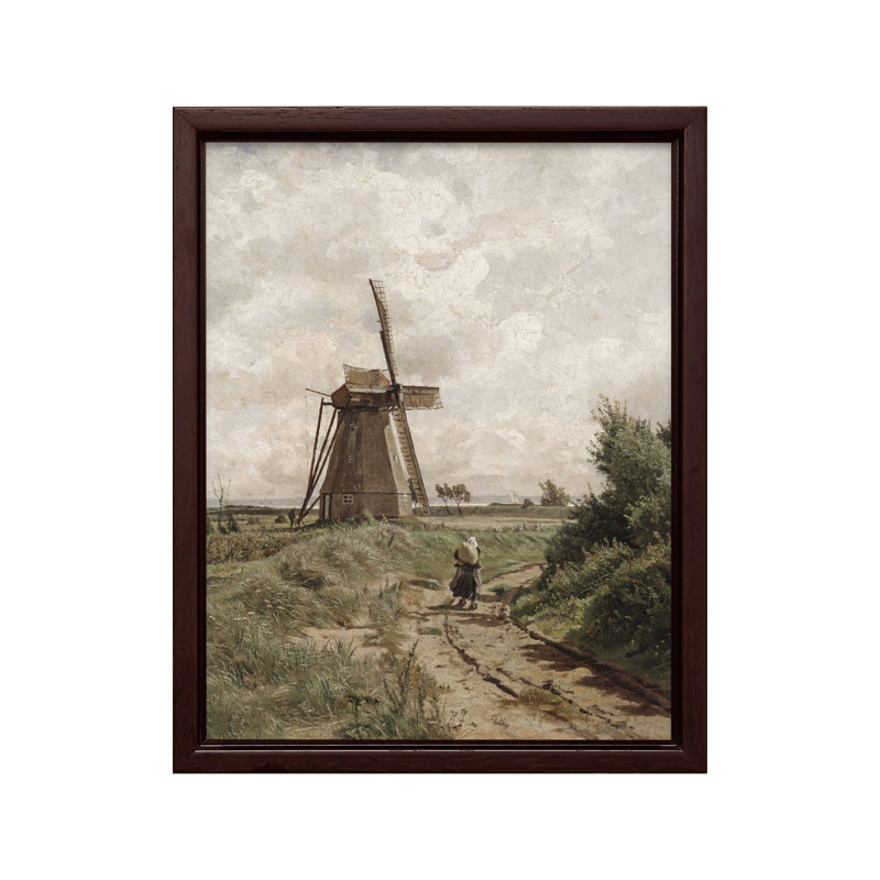 Moulin à vent près d'Ahrenshoop, Canvas, 18"H x 24"W, Brown Framed