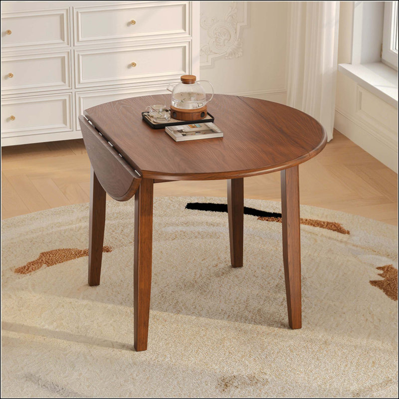 Space-Saving Extendable Folding Round Dining Table, 2-4 People Wood Table with Adjustable Size for Small Apartments & Dining Areas