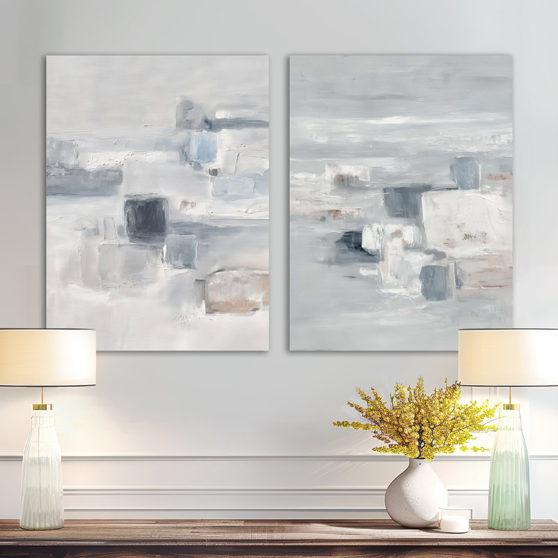 «Gray Minimalisme Simple Shapes Painting II», ensemble de 2 reproductions d'art géométriques murales en métal, 32" H x 48" W