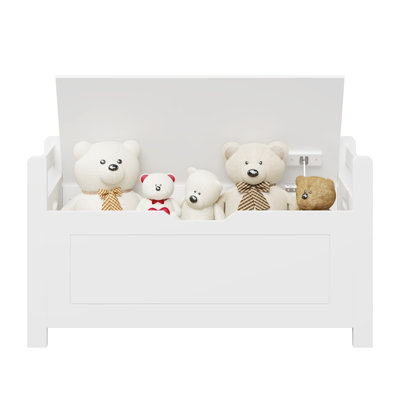 Kids Toy Box Chest, White Toy Box For Boys Girls, Large Storage Cabinet With Cushion Seat Bench/Flip-Top Lid/Safety Hinge, Toy Storage Organizer Trunk