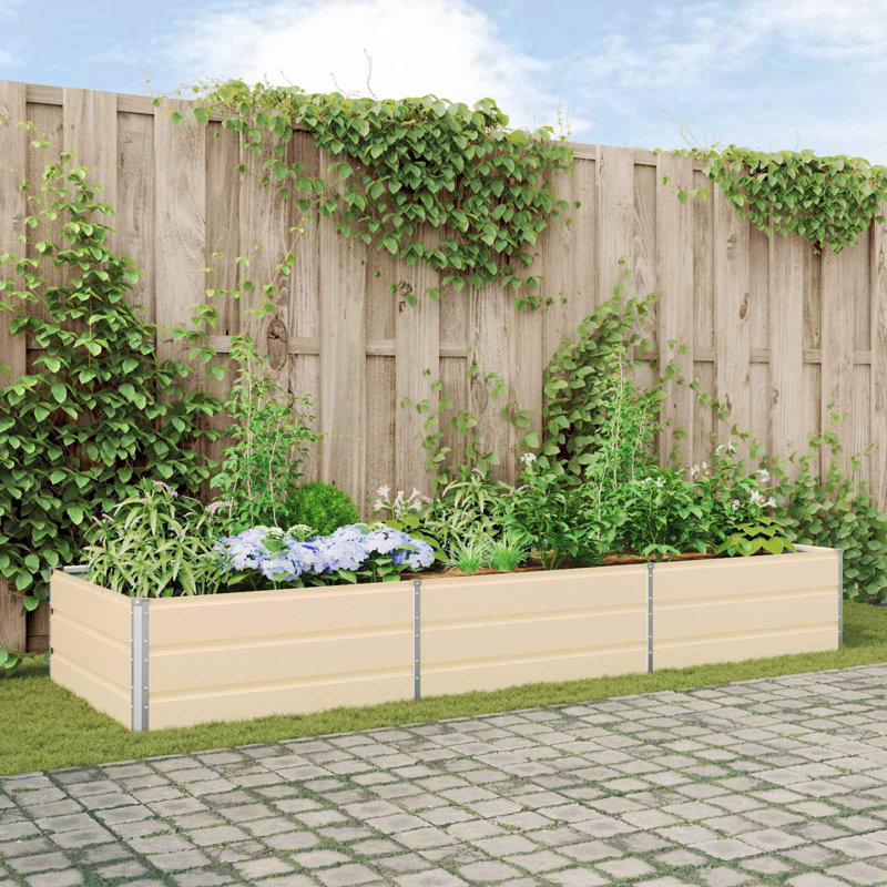 Planter Galvanised Steel, 45cm H x 290cm W x 100cm D, Ivory