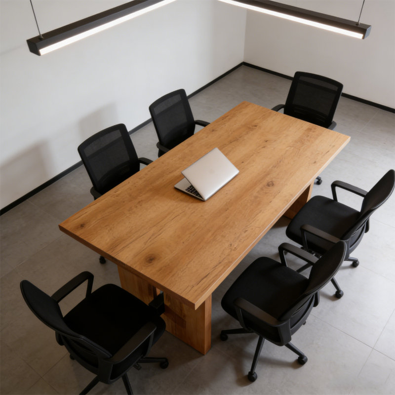 Table de conférence et de discussion en bois massif de style industriel moderne, H 29,53 po x L 70,87 po x l 31,5 po