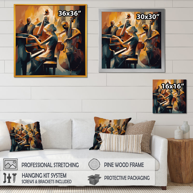 «Femelle Jazz Performer And Band II - Music Jazz», reproductions encadrées, H 24 po x l 24 po x P 1 po, Cadre flottant noir