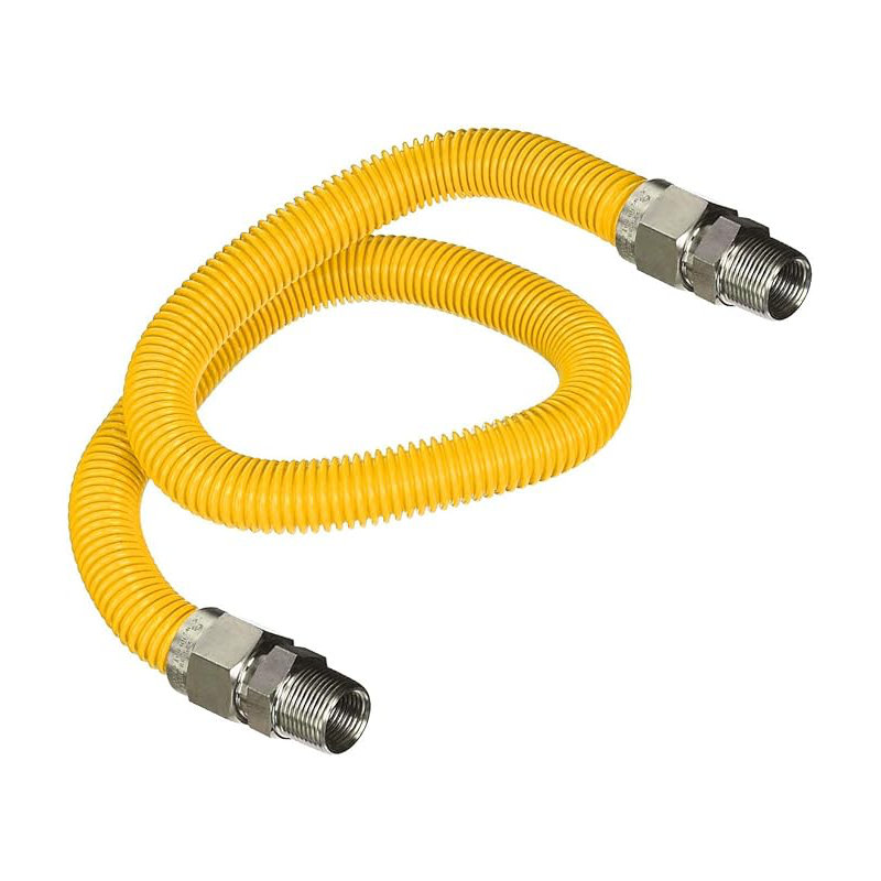 Highcraft 30 Inch Gas Connector with Fittings, Yellow Coated Gas Connector, 5/8" OD, 1/2" FIP x 3/4" MIP Connection