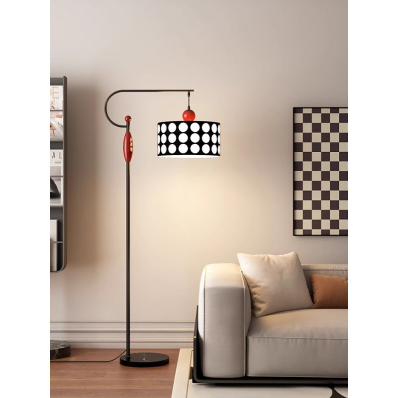 Medieval-style hardware, fabric and marble floor lamp, Black, Black