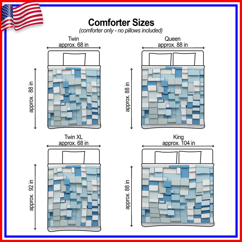 Édredon à blocs rectangulaires bleu et blanc, Twin Extra Long