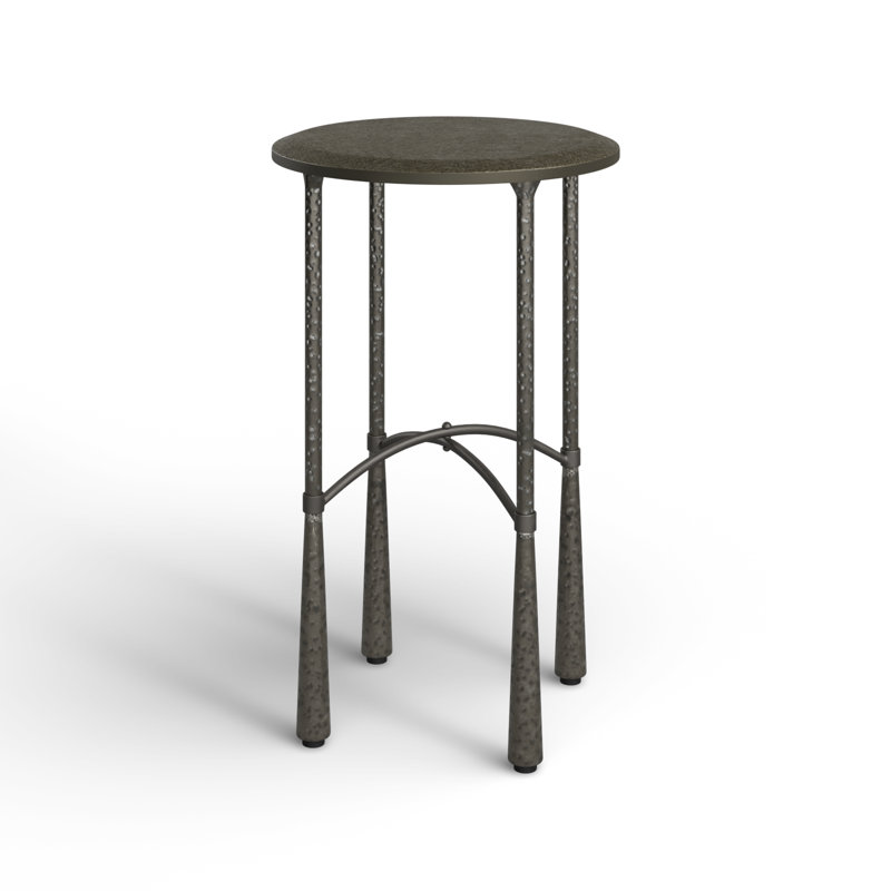 Black Distressed Metal and Wood Round End Table