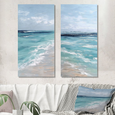 «Blue and White Coastal Beach Wonder», ensemble de 2 impressions murales en métal océan