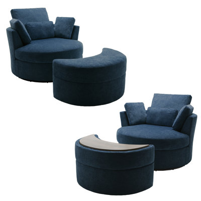 Upholstered Swivel Lounge Armchair With Storage Ottoman(Set of 2)