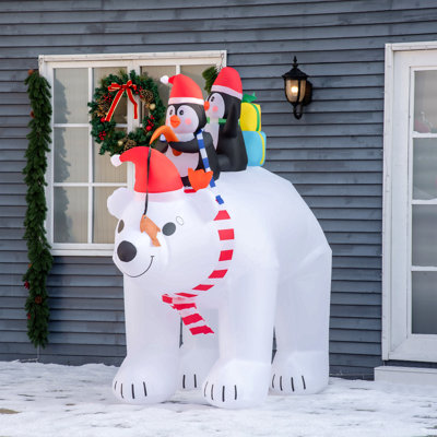 Décoration de jardin gonflable de Noël 7 pieds avec ours polaire et pingouins