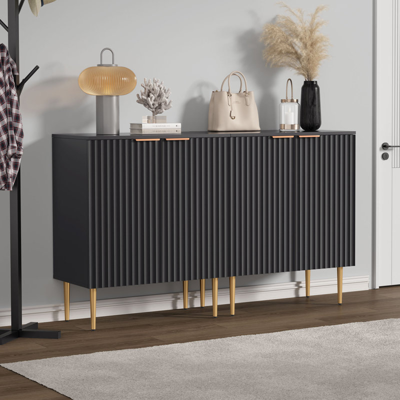 Rishaw 34.3" Tall Adjustable Shelf 2 - Door Accent Cabinet, Black