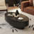 43.5" Oval Wooden Coffee Table With Handcrafted Relief | Sturdy Pedestal Base, Olive-Shaped Design For Living Room