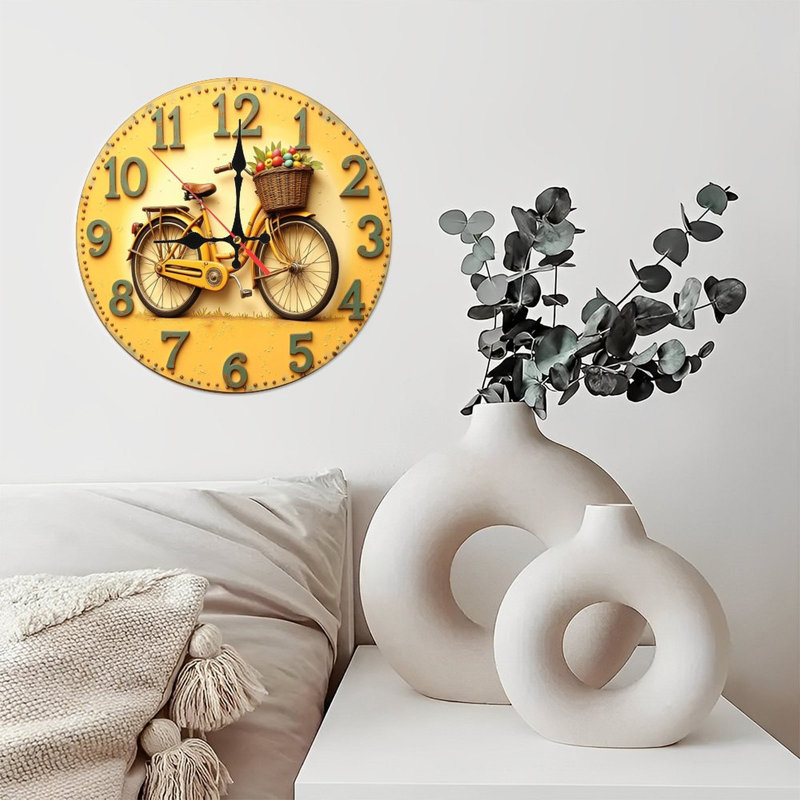 horloge de bicyclette panier de fleurs vintage jaune
