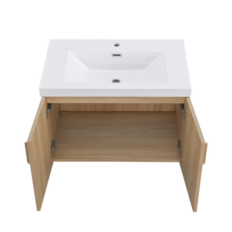 Meuble-lavabo moderne Angela avec comptoir intégré en composite blanc