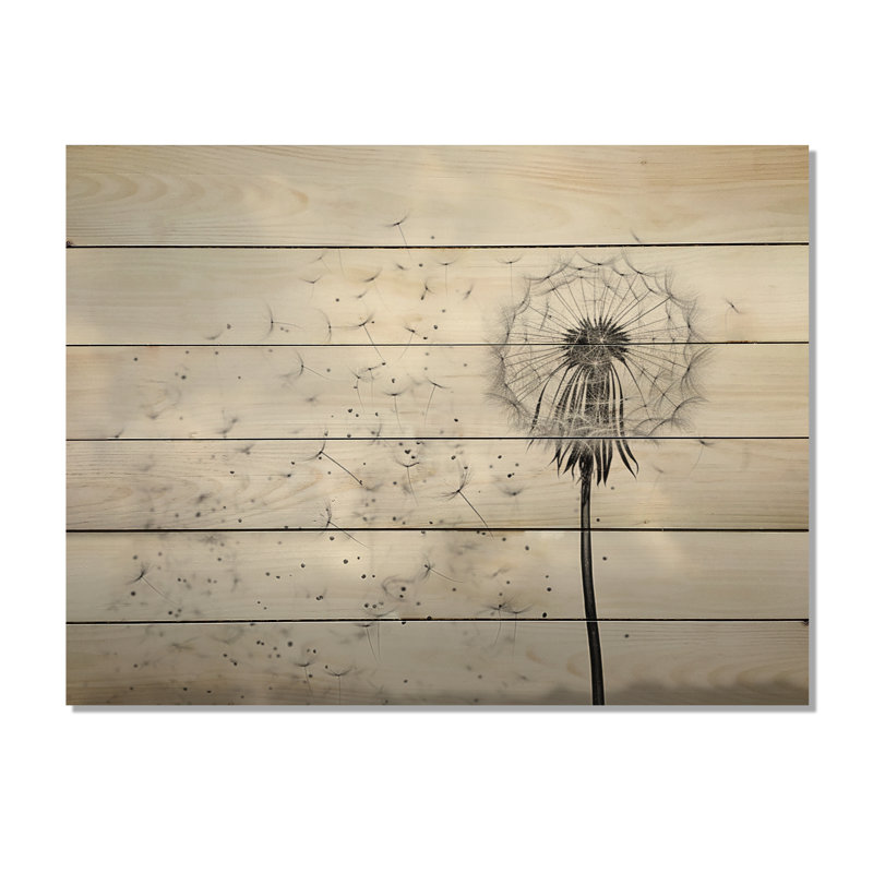 Minimalims Dandelion Natures Fragility II Print on Natural Wood, 24" H x 32" W x 0.78" D