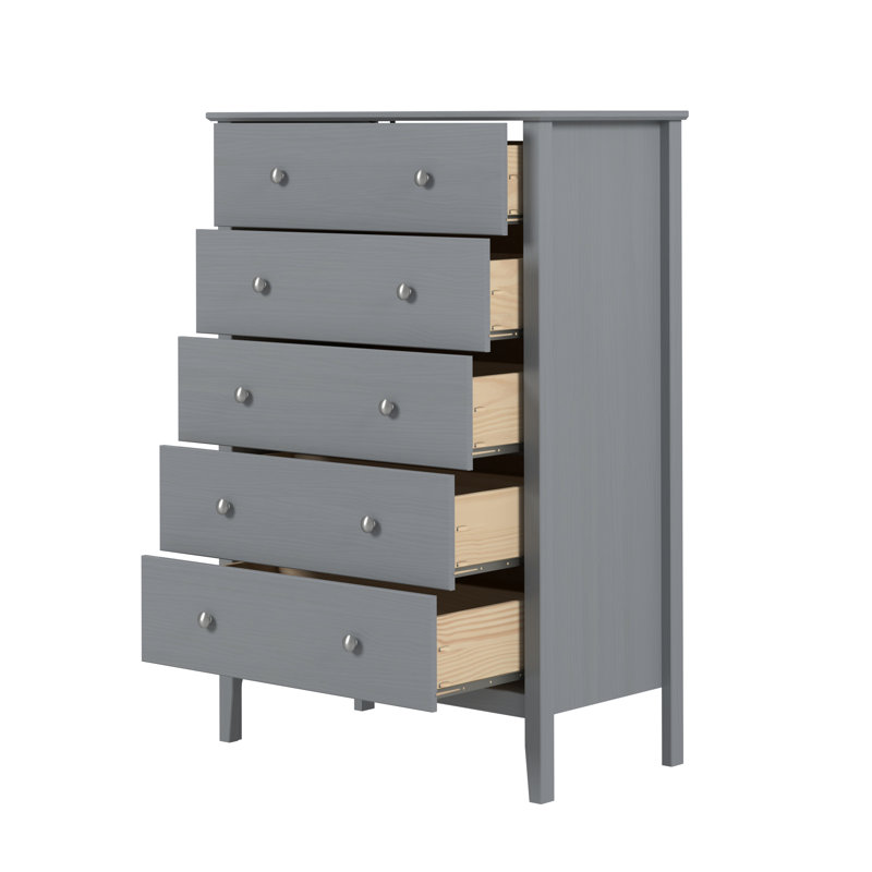 Commode 5 tiroirs Arzell, Gris clair
