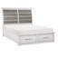 Grand lit avec rangement en plateforme rustique au fini gris antique et blanc