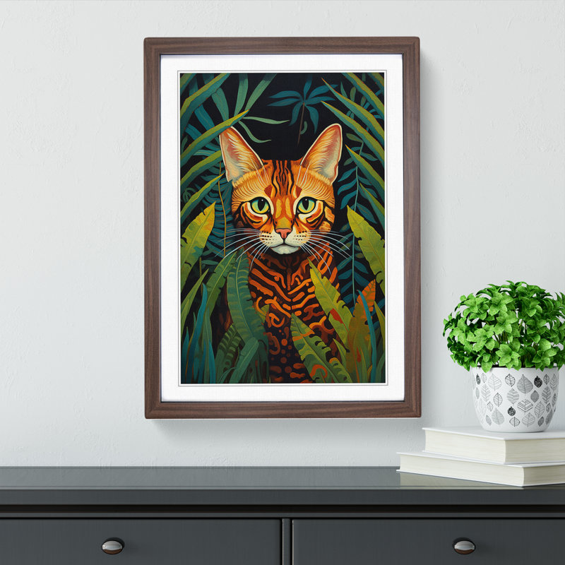 Bengal Cat Symbolism Art - Framed Print, Walnut, 64cm H x 46cm W x 2cm D