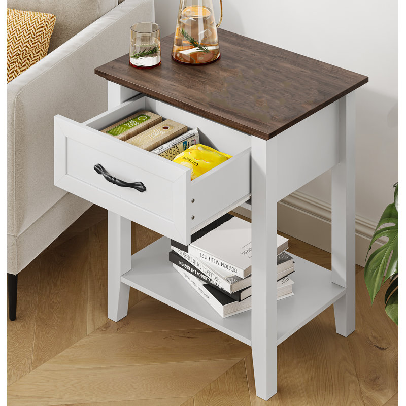 50cm W Manufactured Wood Bedside Table, White/Brown