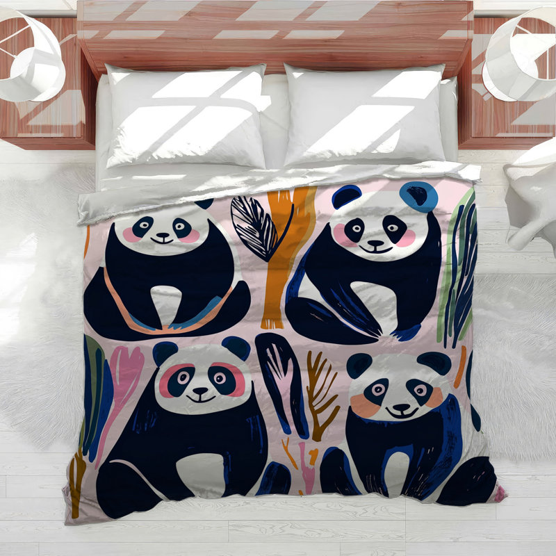 Pandas Bedding Animal Duvet Cover Japandi, Twin Duvet Cover