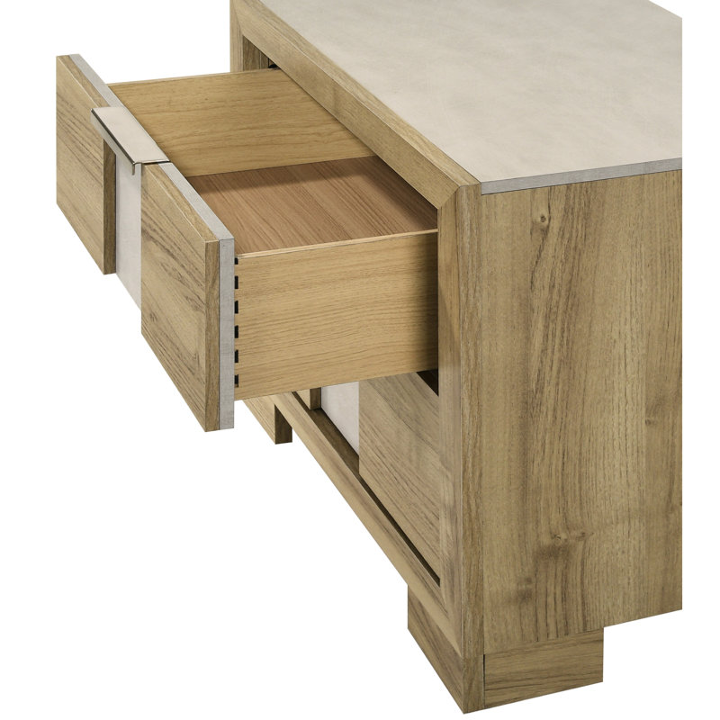 Table de chevet contemporaine à 2 tiroirs en bois de grève de finition contemporaine pour chambre à coucher, hauteur 21,17 po, attrait d'assemblage, poignée en métal, largeur 16,78 po