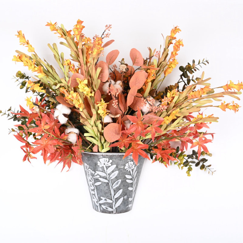 Arrangement floral fleurs de cerisier artificiel, coton et baies en pot