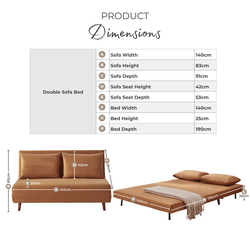 Berlyn 2 Seater Futon Sofa Bed - Luxury Simple Modern Folding Design, Green Velvet
