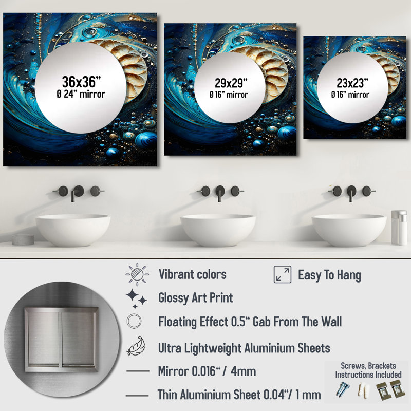 Wiechmann - Miroir décoratif mural Nautilus pour chambre à coucher, 23 po x 23 po