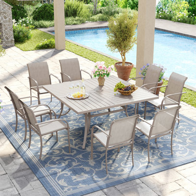 8-Person Square Patio Dining Set With Stackable PVC-coated polyester Chairs