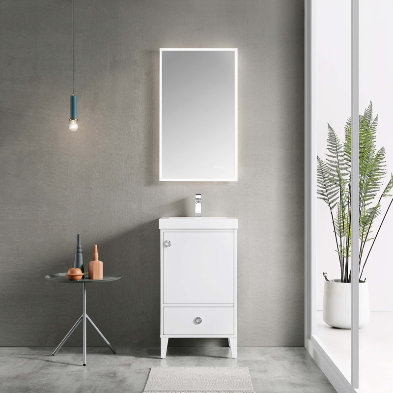 Meuble-lavabo de salle de bain simple à design ergonomique 20 po imperméable Jez, Blanc mat