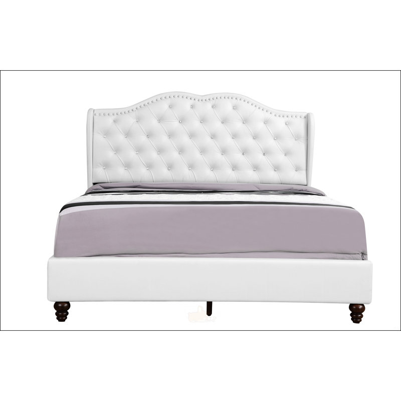 Elegant Transitional White Upholstered Queen Bed, Queen