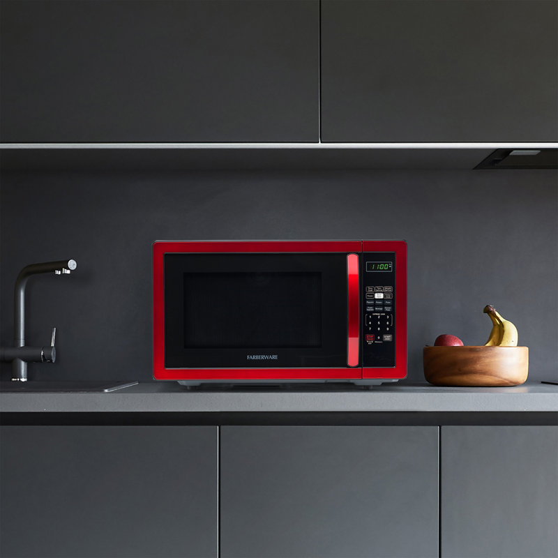 Farberware Classic Countertop Microwave Oven, 1.1 Cubic Feet cu. ft., 1000 watts, with Child Lock, Metallic Red