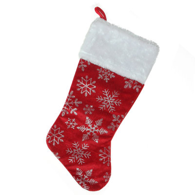 Chaussette de Noël 20 pouces à paillettes rouges et argentées avec fausse fourrure