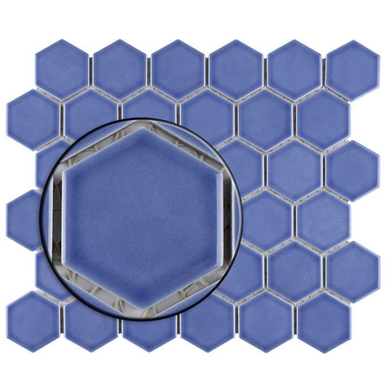 Tribeca 2" Hex Glossy 11-1/8 " x 12-5/8 " Porcelain Mosaic Floor & Wall Tile, Periwinkle