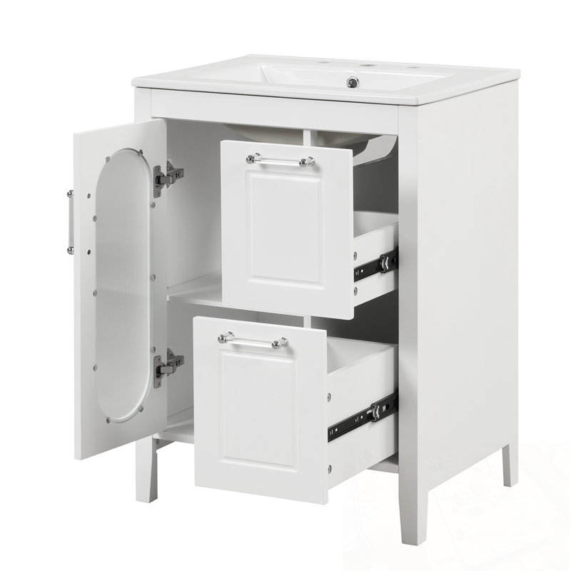 Bathroom Vanity with Sink, Two Drawers and  Adjustable Shelf, White