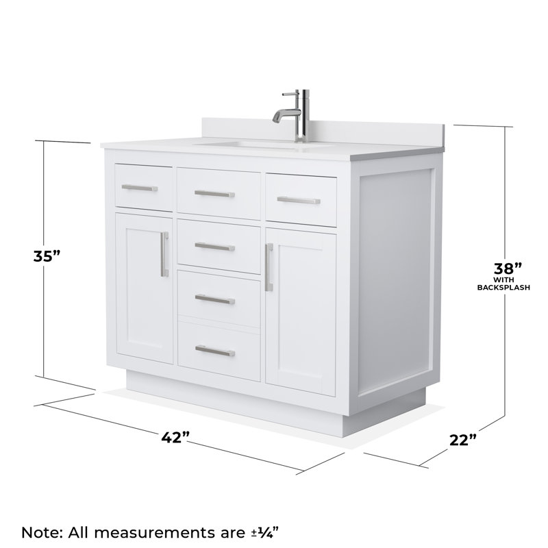 Beckett TK 42'' Free Standing Single Bathroom Vanity with Top, White Cultured Marble, White, Brushed Nickel