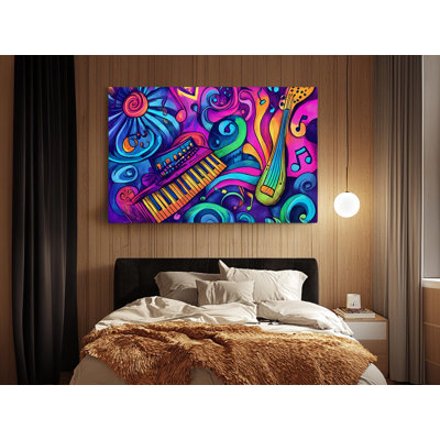 Colorful Doodle of Musical Instruments on High-Quality Canvas Print - Handcrafted Wall Decor - Stylish Art - Gift - Wall Decor, Painting Reproduction