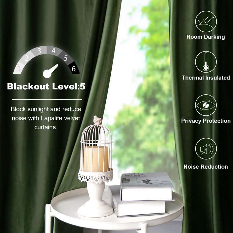 Velvet Blackout Curtain Pair, 52" W x 96" L, Green