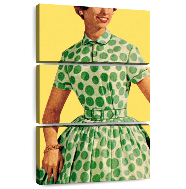 Sh Sholworth, femme en robe verte à pois, H 57 po x l 36 po