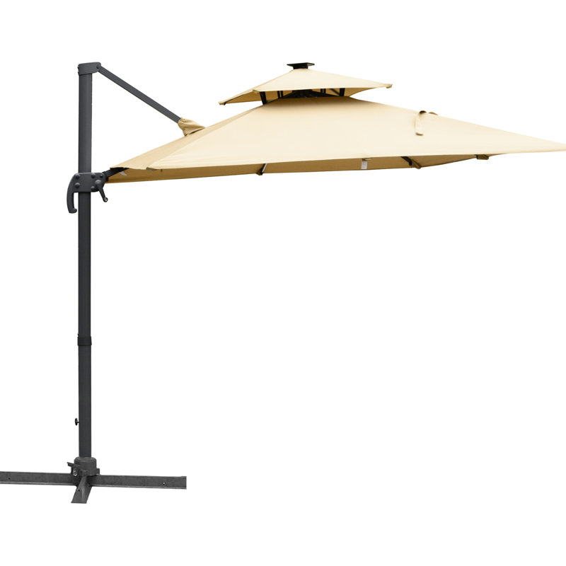 Parasol solaire à DEL et banc d'alimentation, 10 pi, rotation 360 °, inclinaison, kaki